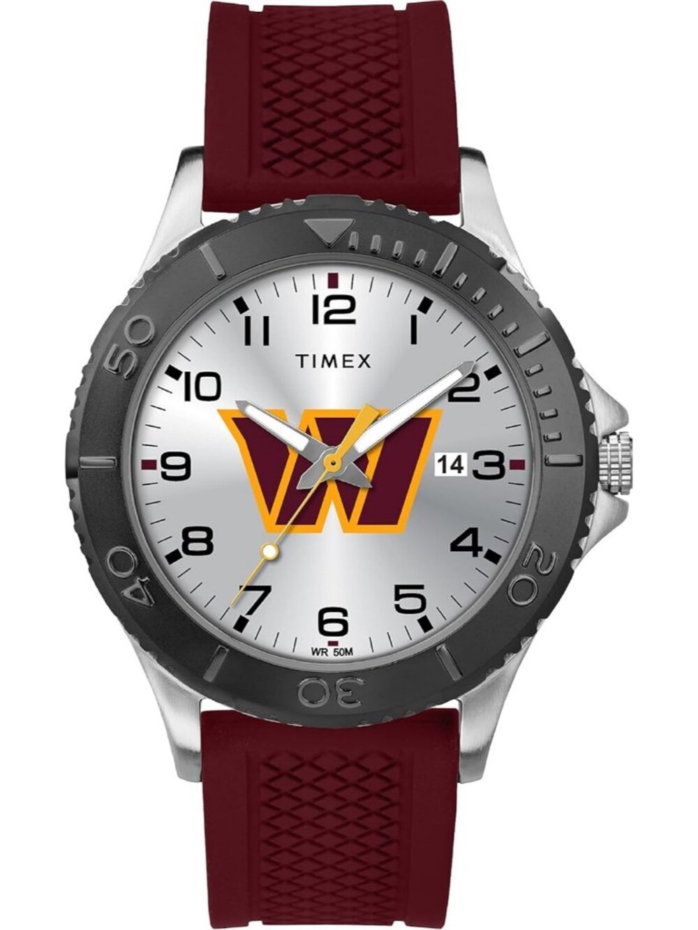 Men Silver Red Rubber Band Analog NFL Gamer Washington Commander Luminant Watch